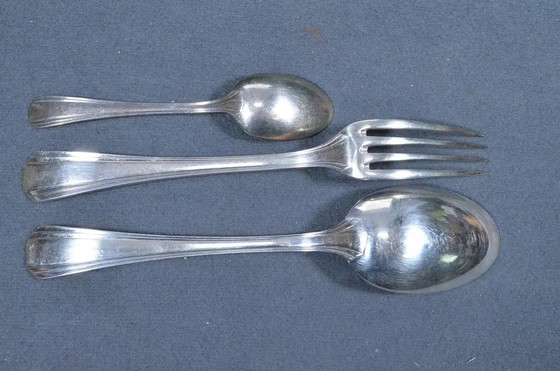 1920s Christofle Boréal Art Deco Silver-Plated Flatware Set by Luc Lanel - 37 Pieces with Case – Cutlery Sets (photo 4 of 17)