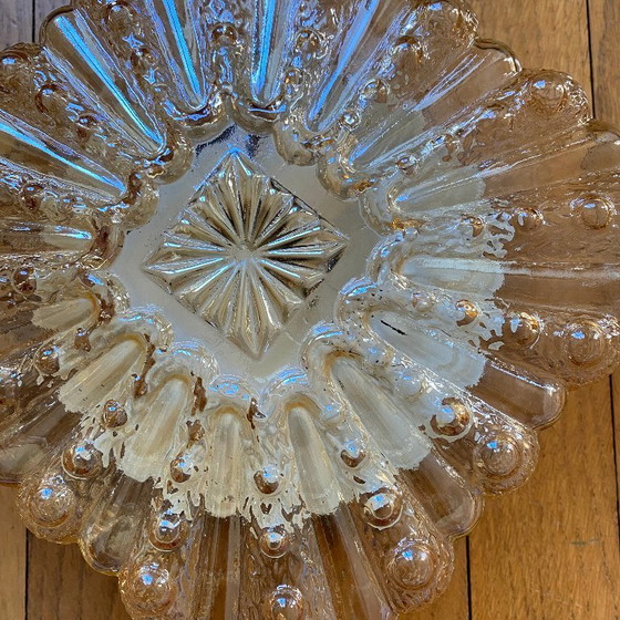 Image 1 of Antieke glazen wandlamp, vintage vierkante plafondlamp, 22 cm, ambergoudkleurig