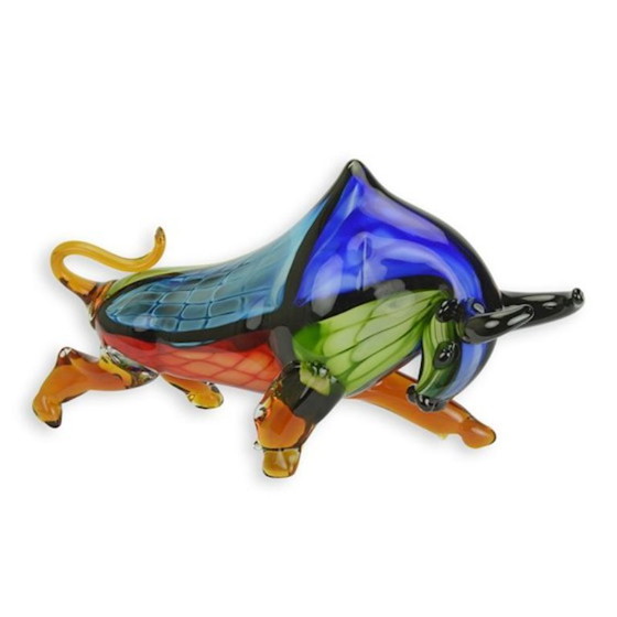 Grande scultura artistica in vetro stile Murano raffigurante un toro in carica, multicolore, nuova, 43 cm!!!! (photo 6 of 6)