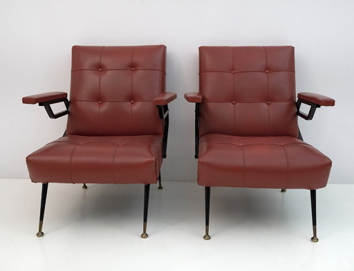 Mid-Century Modern Italian Faux Leather Small Armchair, 1960s