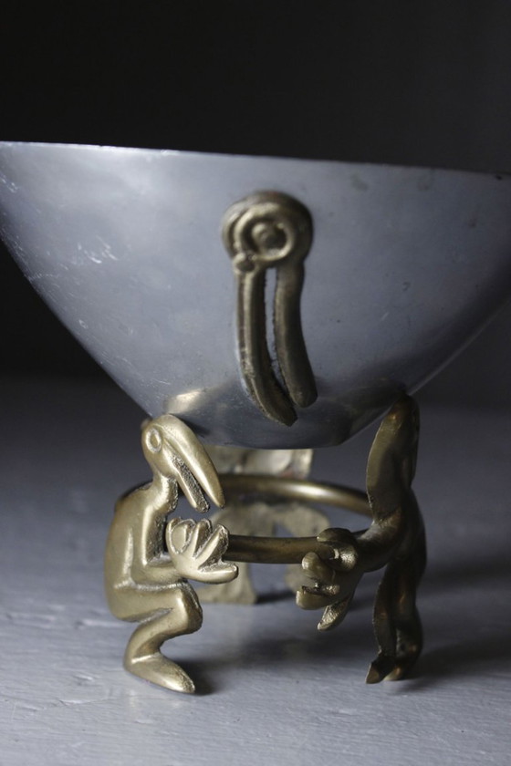 Image 1 of Skulpturale Schale, postmodernes Design, Messing & Aluminium, 1980er Jahre