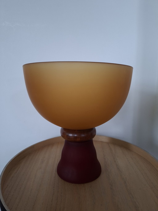 Vintage Cive Italian Bowl/Vase - Murano Glass with Wood - 26 cm