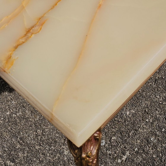 Image 1 of French WHITE Onyx Marble Brass Coffee Table - Style Louis XV 60s