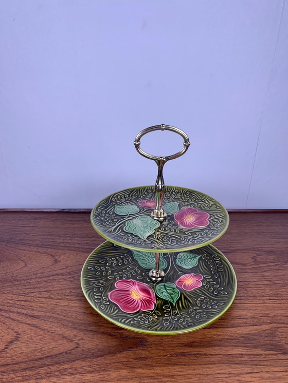 Image 1 of Vassoio/piatto in maiolica a due livelli, Sarreguemines, inizio XX secolo