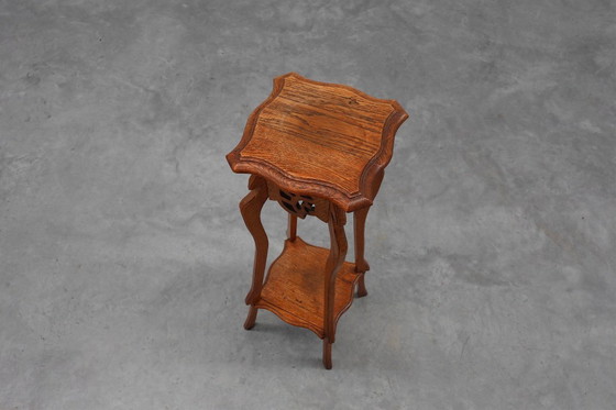 Image 1 of Art Deco tall pedestal in oak with 2 levels, France ca. 1915