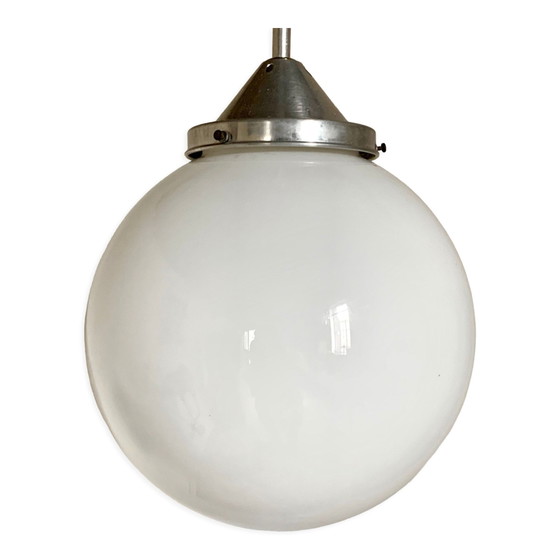 Vintage suspension ball opaline white diameter 30 cm – Pendant lamps, Aluminium (photo 7 of 8)