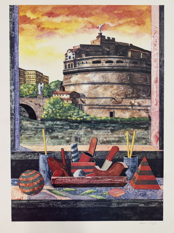 Image 1 of Zeefdruk van Tonino Caputo, 50x70 cm, Castel Sant'Angelo, Rome

