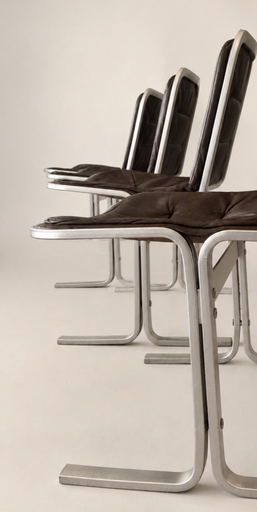 Raro set di 4 sedie da pranzo di Eric Sigfrid Persson — Svezia, anni '70 – eetkamerstoelen, Aluminium (photo 2 of 15)