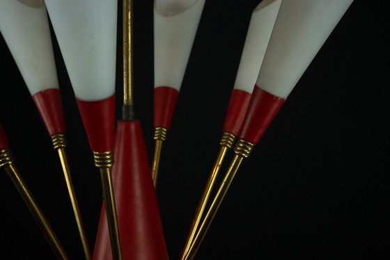 Image 1 of Araña de 12 luces de mediados de siglo a la manera de Stilnovo. Italia años 50