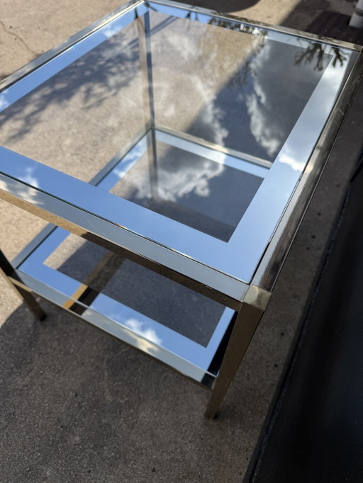 Bijzettafel van spiegelglas uit de jaren 70 – Metal