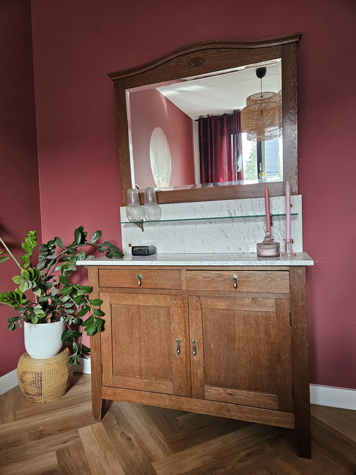Antique teak wooden cabinet with mirror (±1910)