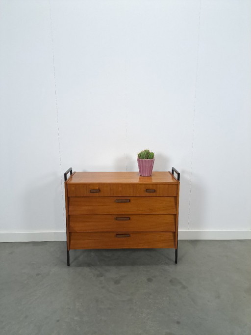 Scarpiera in teak con gambe in metallo nero, n. 2