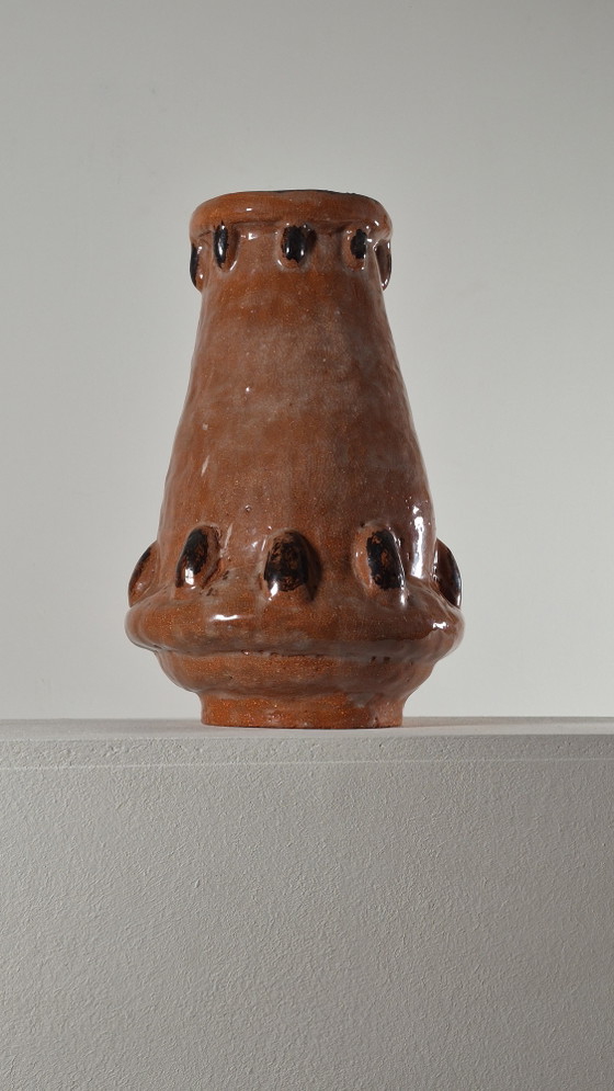 Large naive vintage ceramic vase by a blind artist (photo 14 of 14)