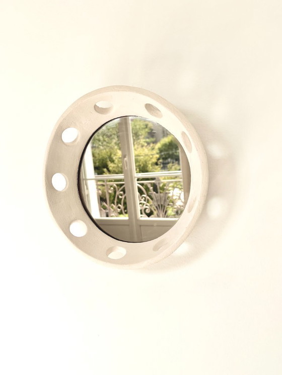 Image 1 of French contemporary ceramic mirror, "Tondo" by Renzo Maar