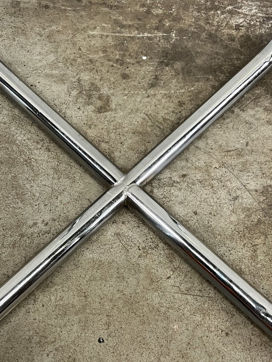 Image 1 of Vintage Bijzettafel, Stalen Buisframe Met Glazen Blad. 1980's