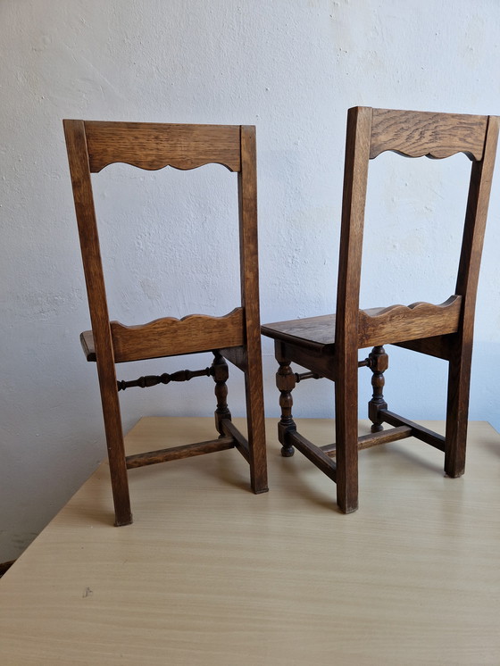 Image 1 of 2x Antique Chairs With Open Back Turned Legs Century