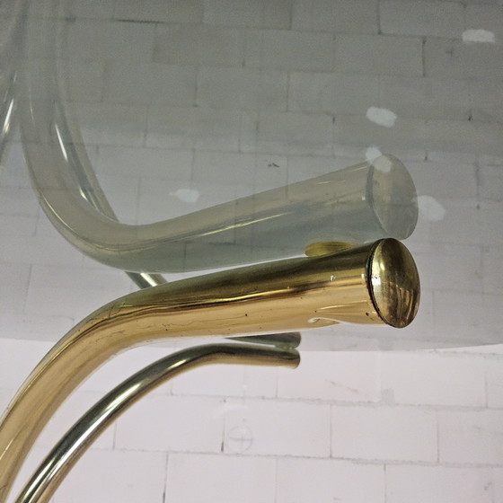 Image 1 of Vintage dining table set with chairs Gastone Rinaldi 70s brass (1970s) mid-century design (Italian design) Hollywood Regency