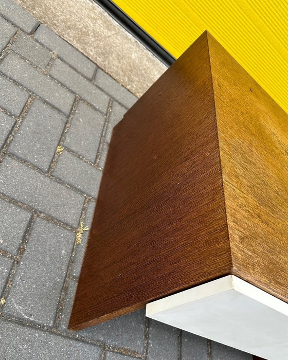 Image 1 of Vintage retro bedside tables / side table - wood veneer & white incl. drawer