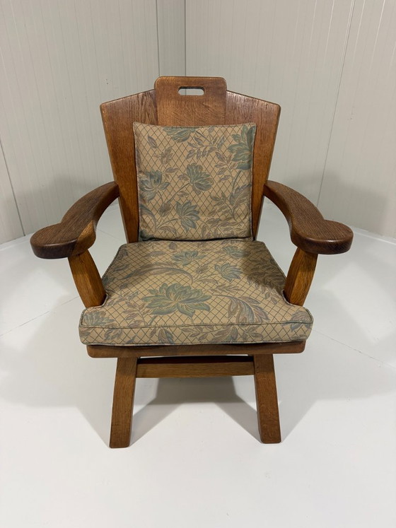 Rustic brutalist armchair in solid oak from the 1960s, Wood, Brown (photo 11 of 19)