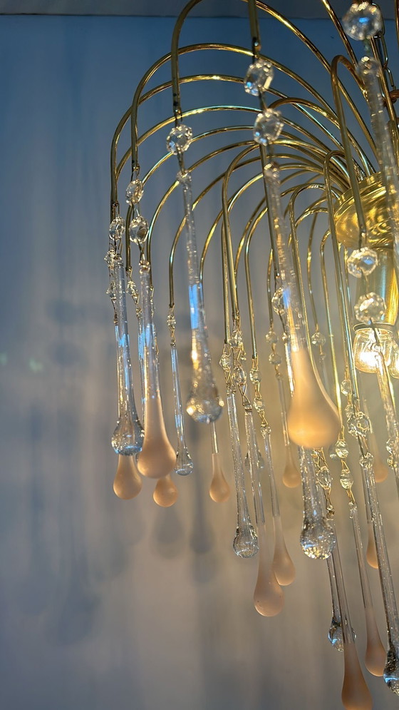 Image 1 of 2 pcs vintage Italian Teatdrop chandeliers pendants pink