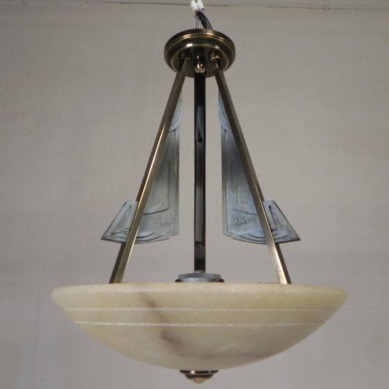 Image 1 of Lampada a sospensione in stile Art Déco con ciotola in alabastro, anni '80