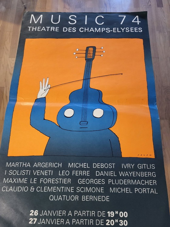 Affiche originale de Jean Michel Folon "Music 1974" France Champs Elysées – Jean-Michel Folon, Paper (photo 9 of 12)