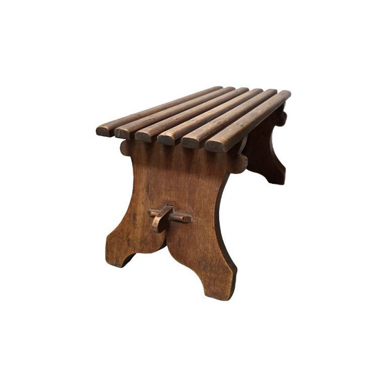 Image 1 of Ancien pouf français en noyer, milieu du 20e siècle