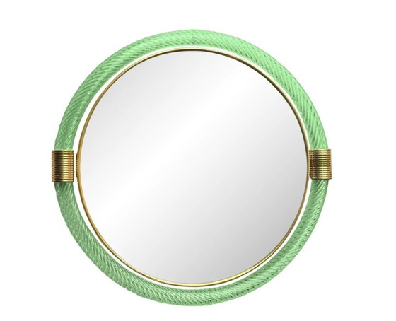Image 1 of Specchio da parete in vetro di Murano "Torgiglione-Torchon" tondo veneziano verde acqua