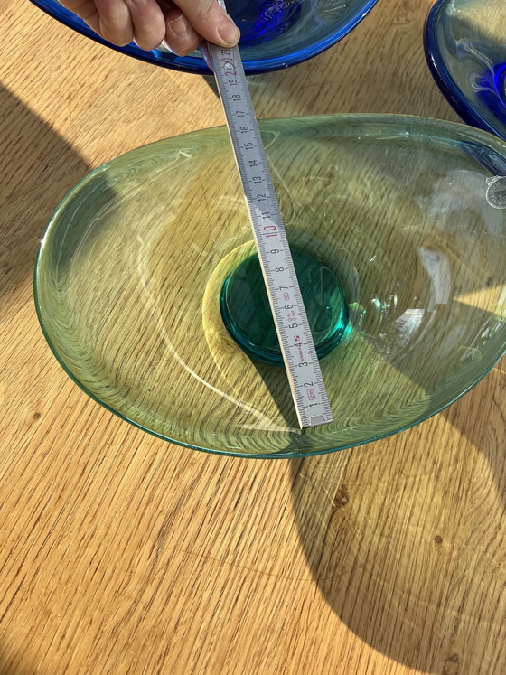 Image 1 of Set di 3 ciotole in vetro della Nuova Scozia, fatte a mano, blu/verde, stile vintage, Canada