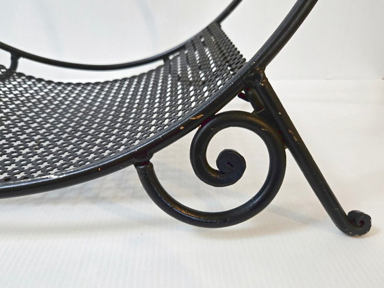 Image 1 of Vintage houtblokhouder uit de jaren 50, metaal en geperforeerd zwart metaal, rockabillystijl uit de jaren 50