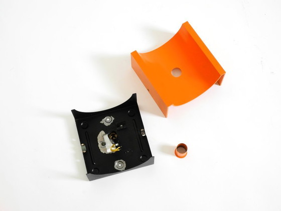 Image 1 of Pair of rare original 1960s Space Age metal wall lamps by Klaus Hempel for Kaiser Leuchten in orange