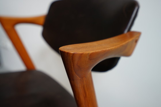 Image 1 of 6 Kai Kristiansen stoelen | Model 42 | Teak Leder patina