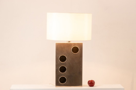 Image 1 of Rectangular lamp in chromed and cut metal. 1970s.