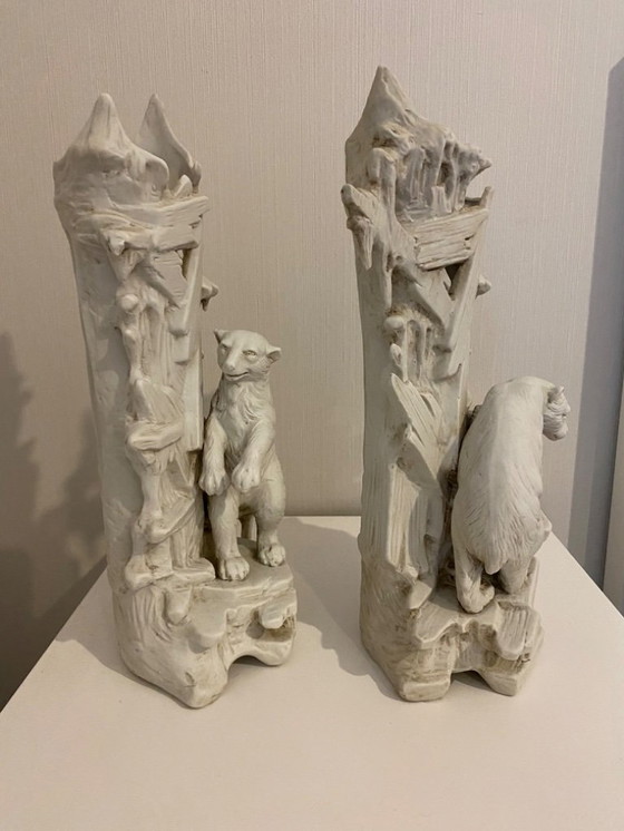 Image 1 of Paar antike weiße Keramikskulpturen – Dekorative Eisbären