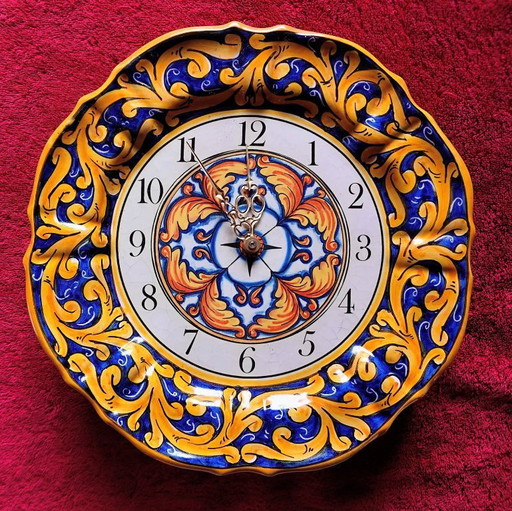 Sicilian ceramic art clock from 1978, hand-painted. Junghans movement.