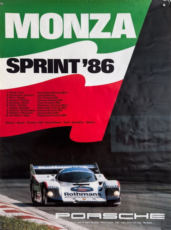 Image 1 of 🏁 Poster originale Porsche "Monza Sprint '86" - Rothmans 962C | 102 x 76cm