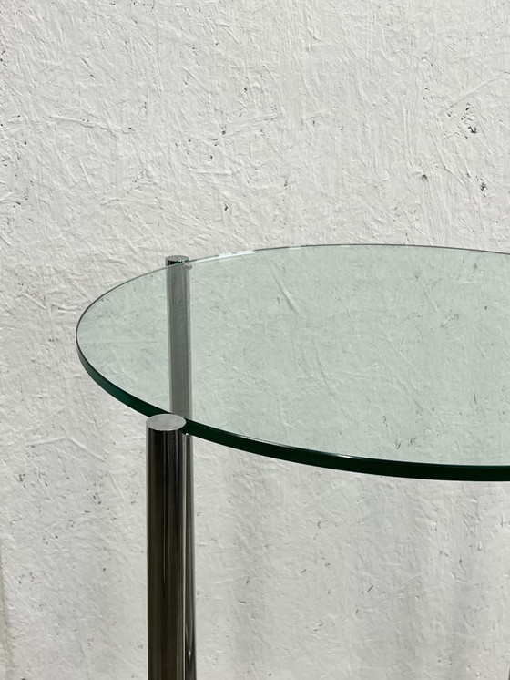 Image 1 of Vintage Bijzettafel, Stalen Buisframe Met Glazen Blad. 1980's