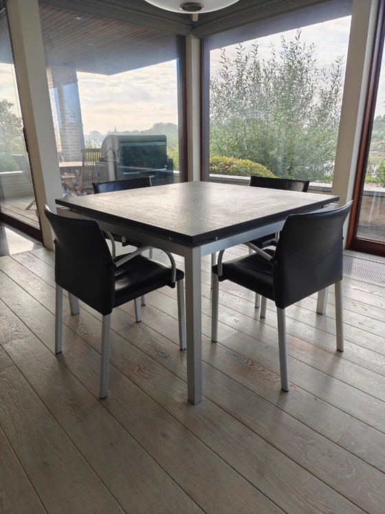 Granite table with Leolux leather chairs – Dining set (photo 5 of 5)
