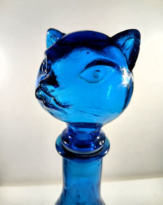 Vintage Italian Cat Decanter – Blue Empoli Glass (37 cm) – Glass & Decanter, Plastic (photo 4 of 16)