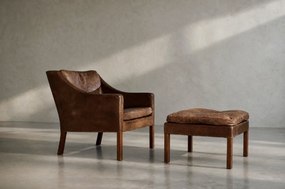 Vintage Mid-Century Deense moderne lounge lederen stoel & poef model 2207 door Børge Mogensen voor (photo 3 of 51)