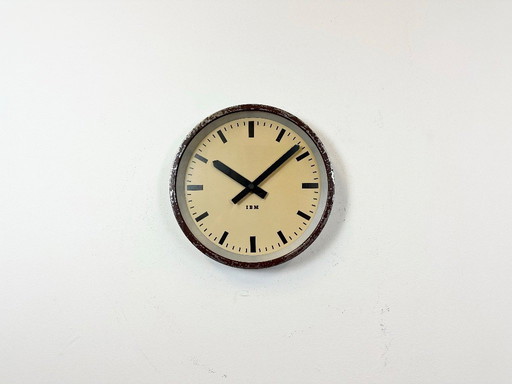 Brown Industrial Factory Wall Clock from IBM, 1950s