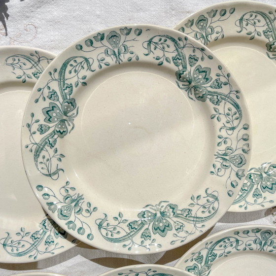 Set of 6 Antique Ironstone Dinner Plates "Figuig" – Longchamp, 19th Century – Crockery (photo 2 of 11)