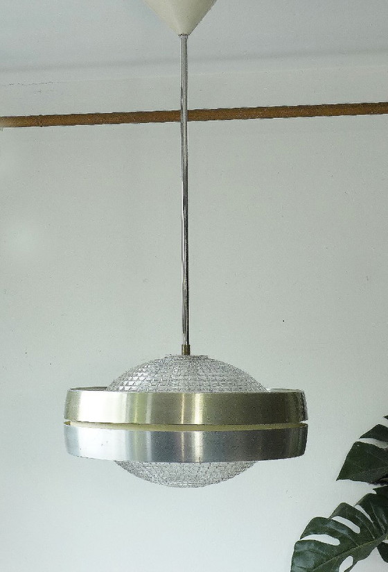 Image 1 of Zeldzame RAAK, NL hanglamp vintage pendellamp UFO van glas en aluminium