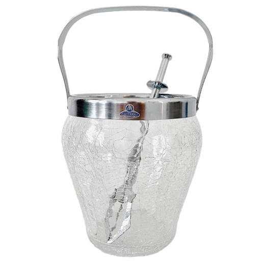 Vintage stainless steel ice bucket crackle glass De Meyere 1950's