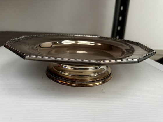 Image 1 of Coupe - Centre de Table Art-Déco en Métal Argenté Forme Octogonale