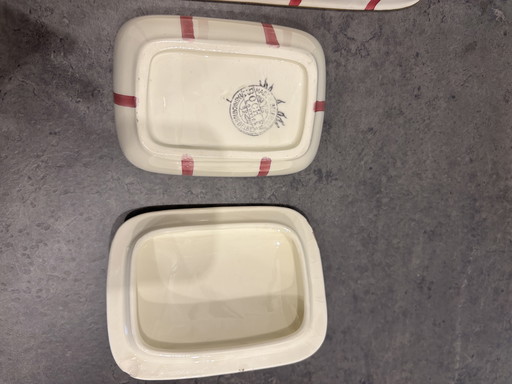 Vintage Boch Frères La Louvière Belgian Bathroom Set — Pink Polka Dot & Stripe