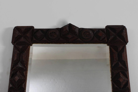 Antique Tramp Art wall mirror brutalism chip carving 1900 – Wood, Brutalist (photo 13 of 17)