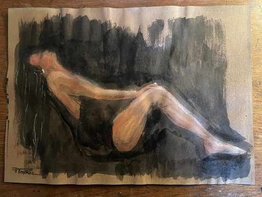 Painting Pastel Ink Portrait Woman "Black Sun