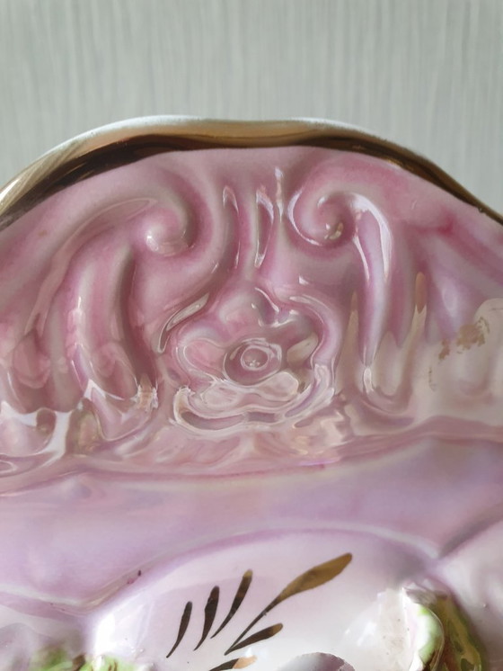 Image 1 of Elegant Bequet Quaregnon style jardinière - pink/white with gold finish