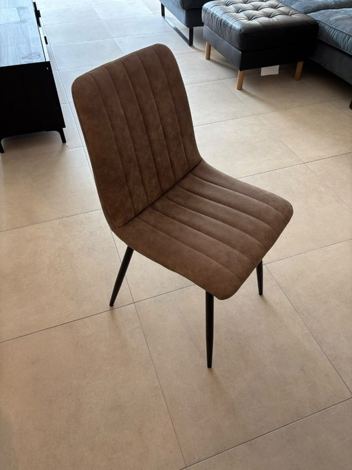 Juego de 4 Sillas de comedor/sillas de cocina cómodas en microfibra coñac/taupe - patas de metal negro